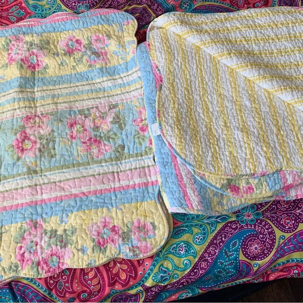 Floral and Striped Quilt set with 4 matching shams. It is king size